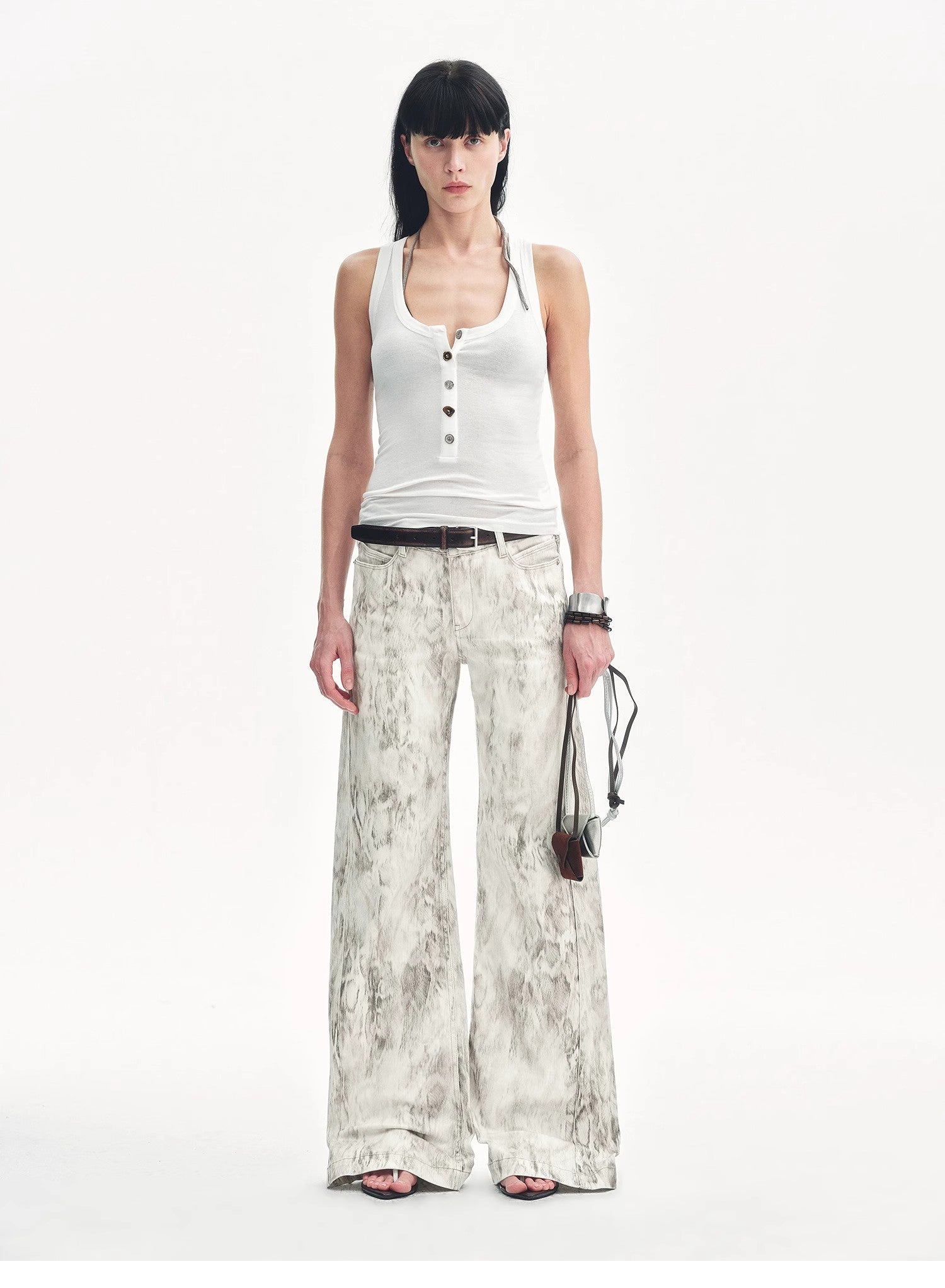 "Phantom" Snake Print Flared Denim