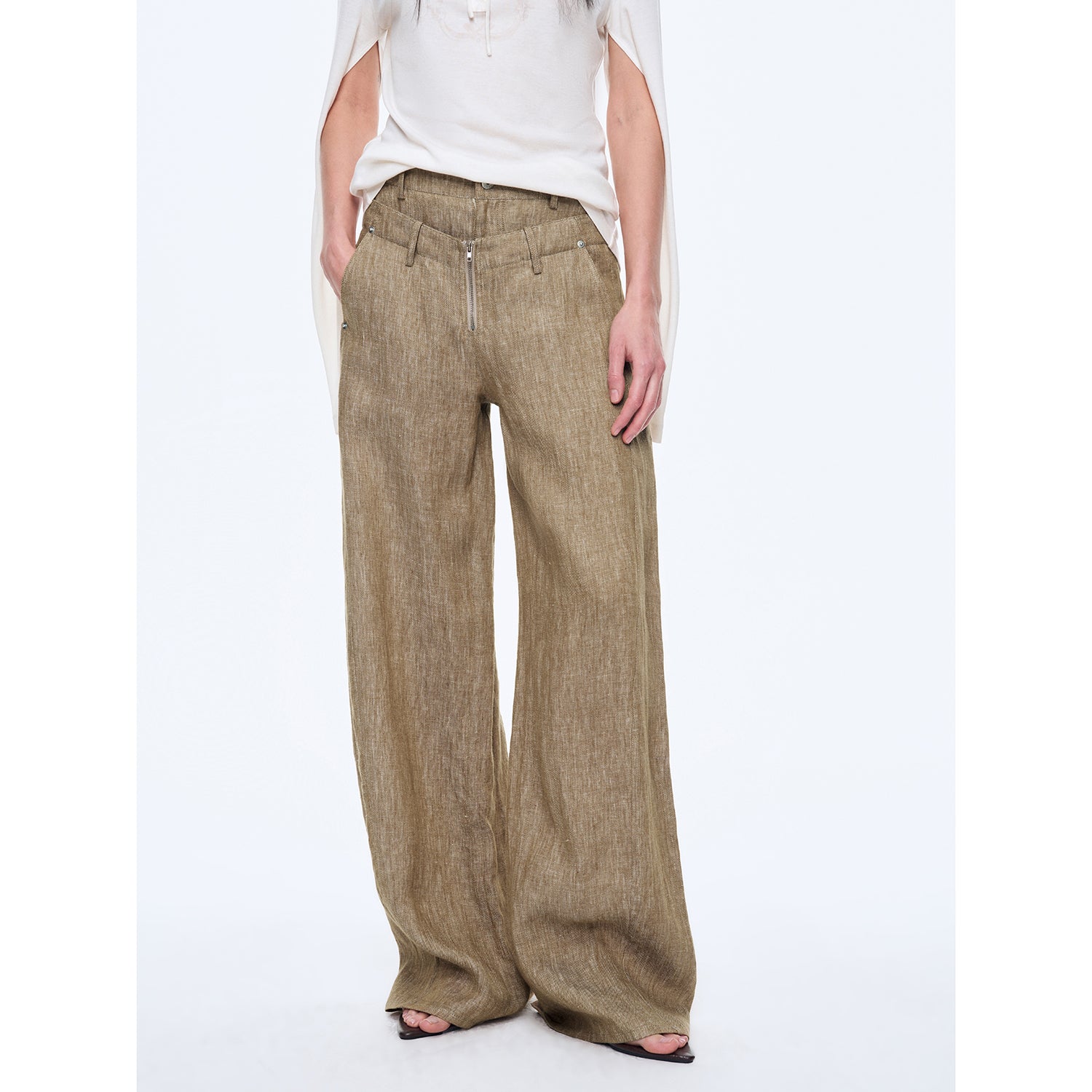 "Berlin Street" Double Waistband Linen Pants