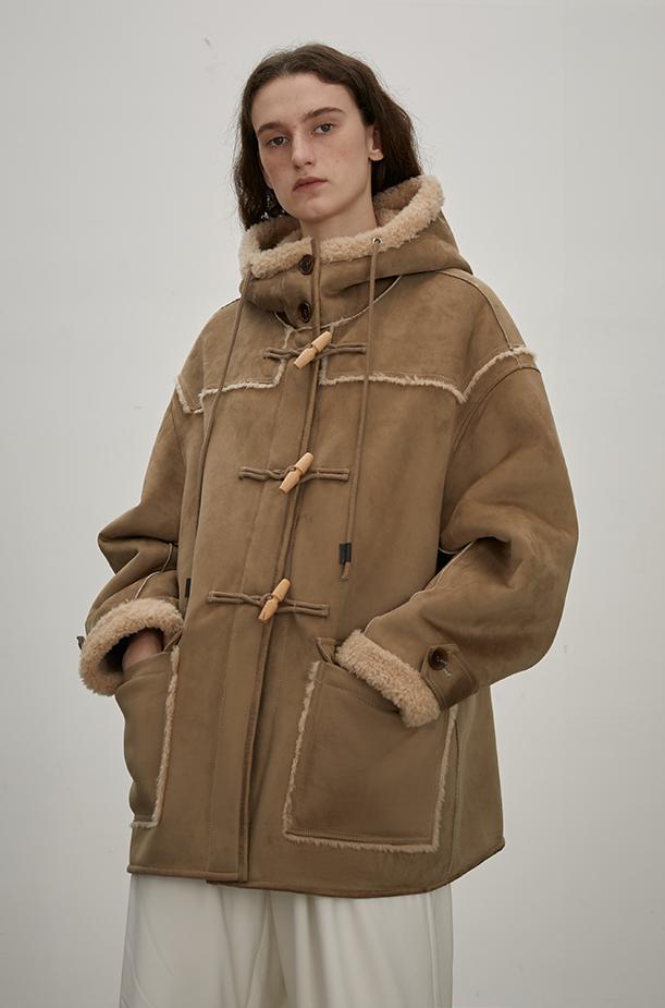 "Quartet Short" Hooded Wool Shearling Jacket