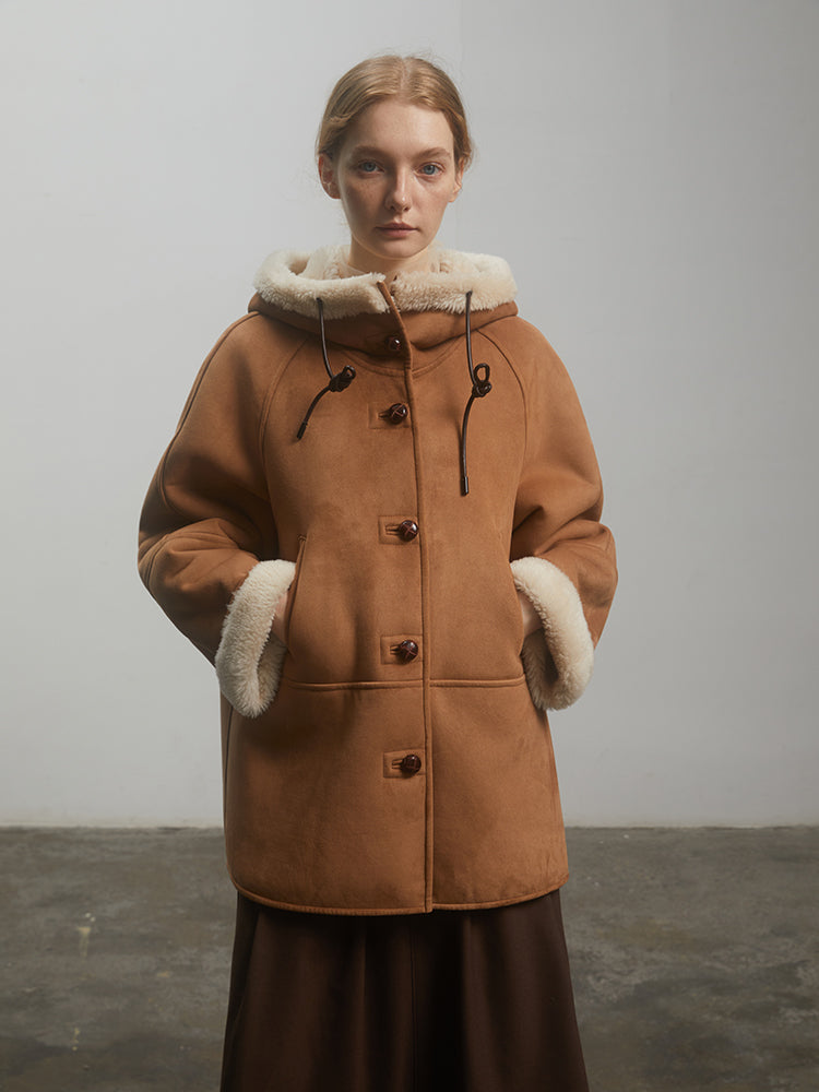 "Danish Winter" Shearling Wool  Hooded Coat