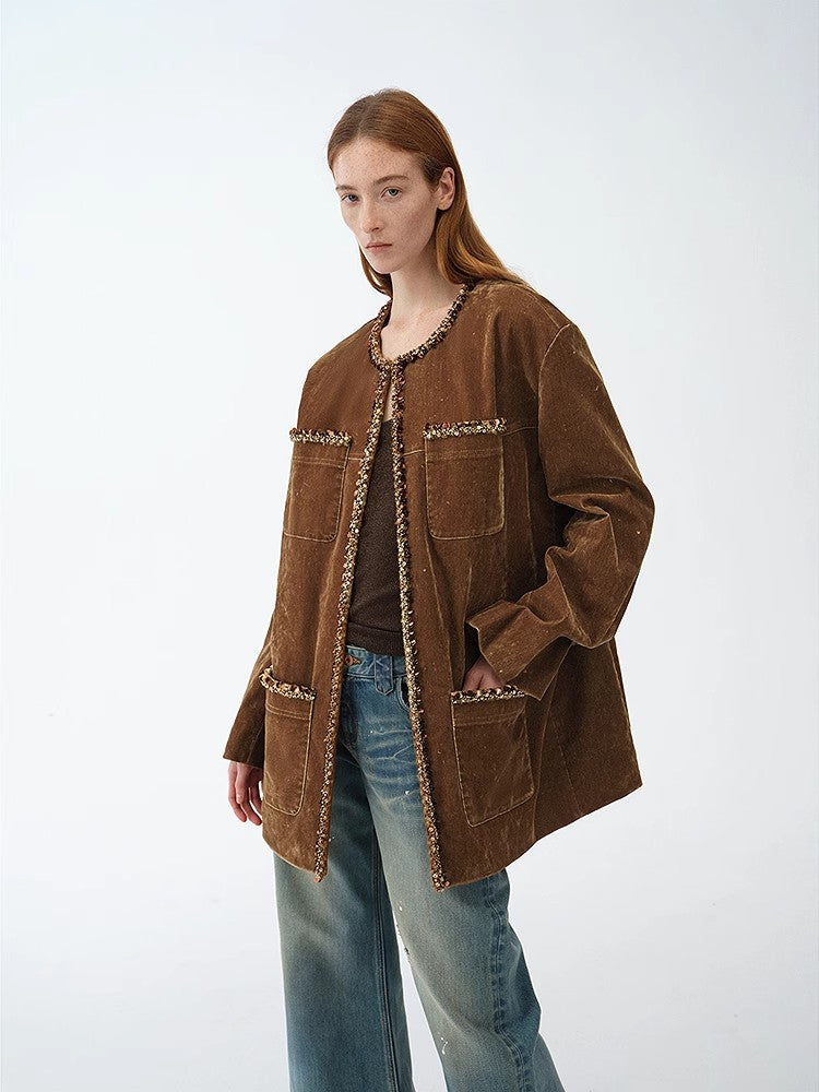 "Fragrant Encounter" Distressed Flocked Denim Jacket