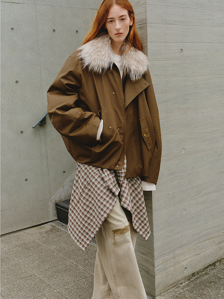 Detachable Raccoon Fur Collar Short Jacket