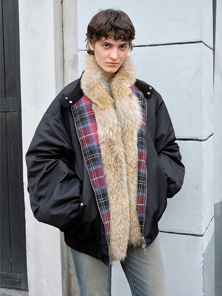 Casual Street Lightweight Detachable Wolf Fur Collar Parka Down Jacket