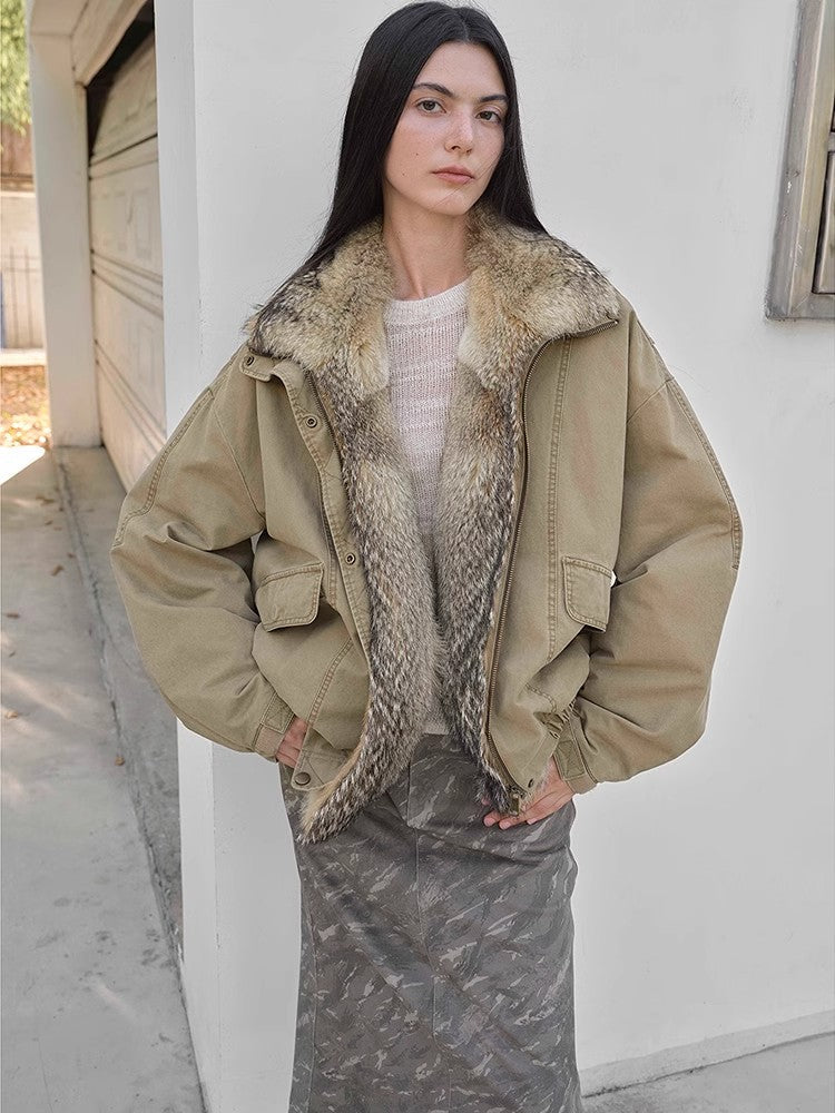 Fox Fur Collar Denim Parka