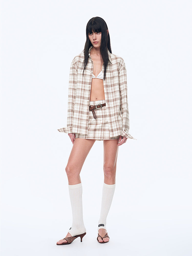 "Plaid Sketch" Linen Two-Piece Set