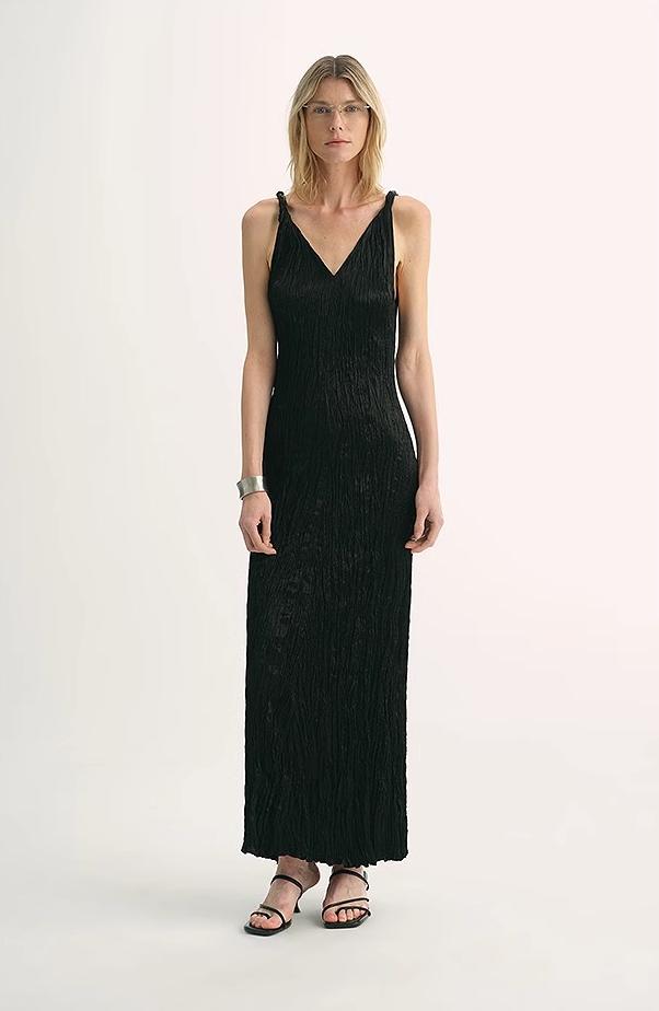 Pleated V-Neck Dress