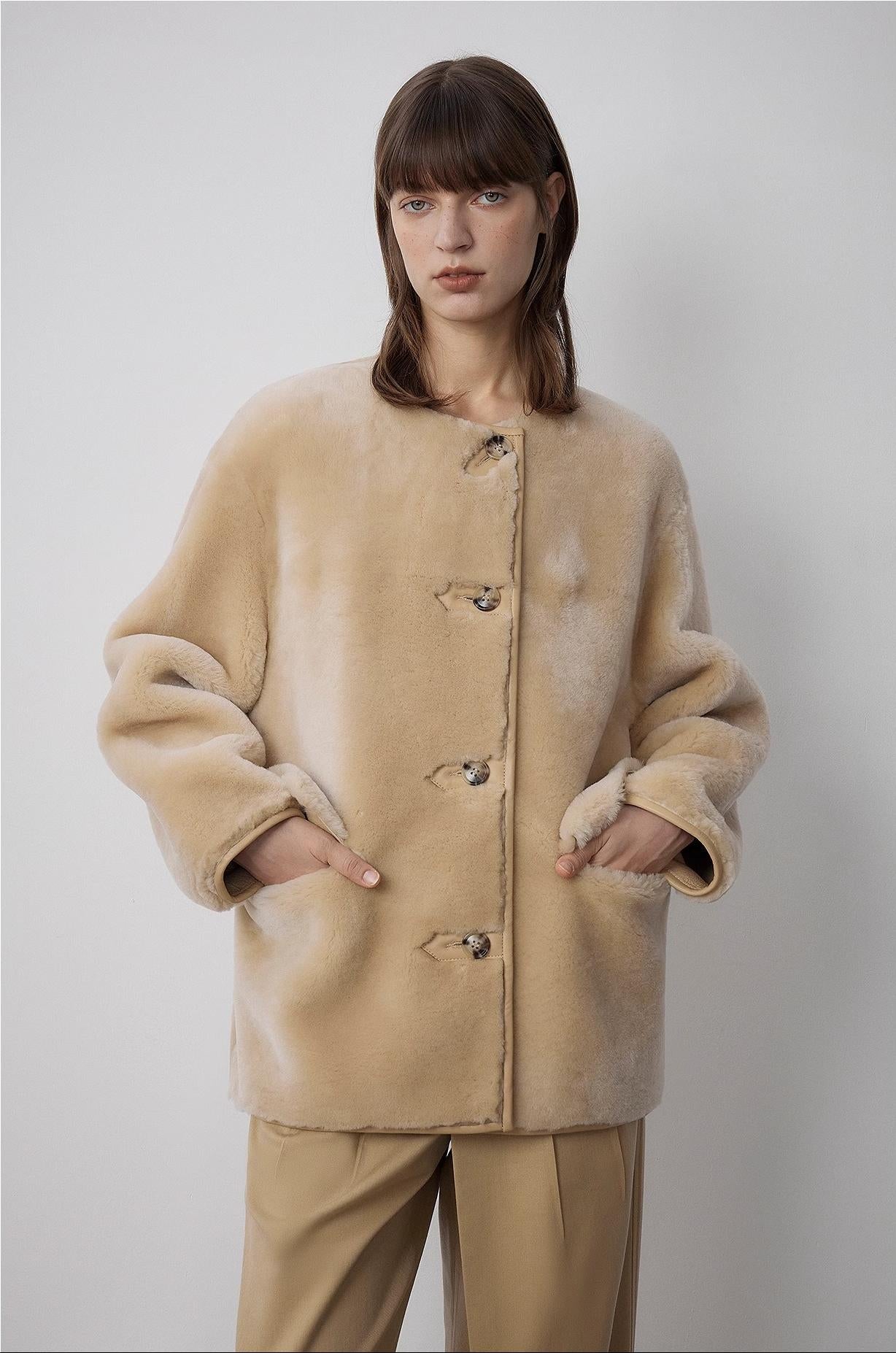 "Retro Time" Merino Round Neck Sheepskin Jacket