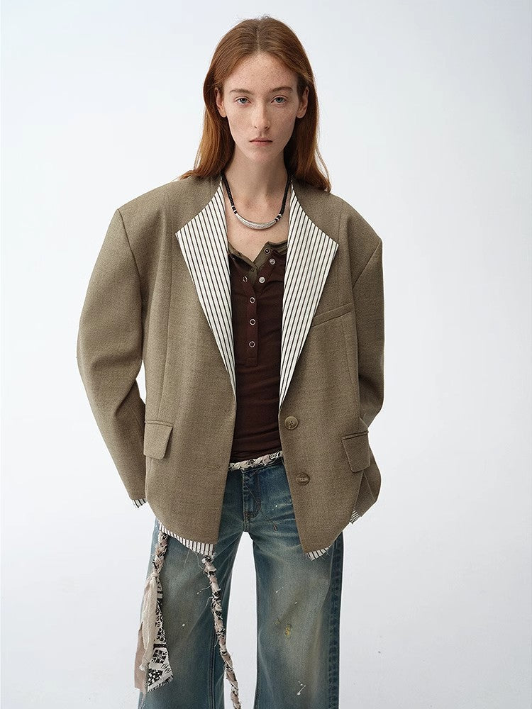 "London Diary" Contrasting Lapel Wool Blazer
