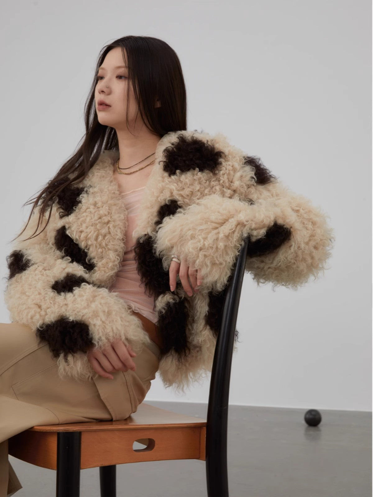 Sheep Curly Double Knit Fur Short Coat