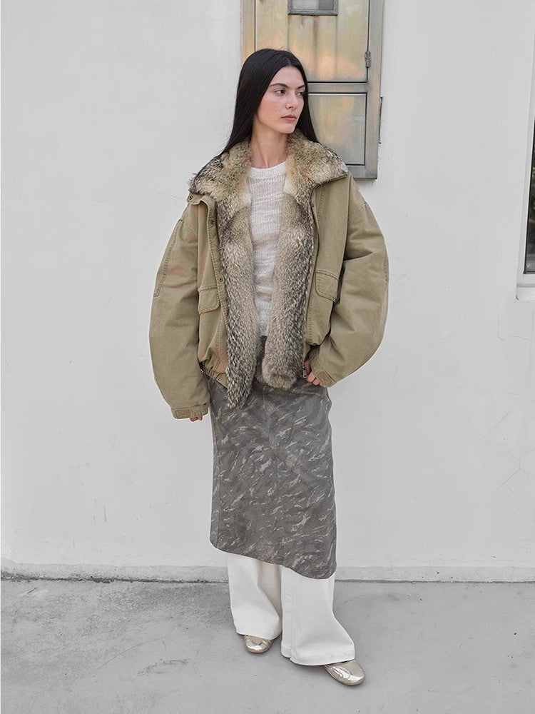 Fox Fur Collar Denim Parka
