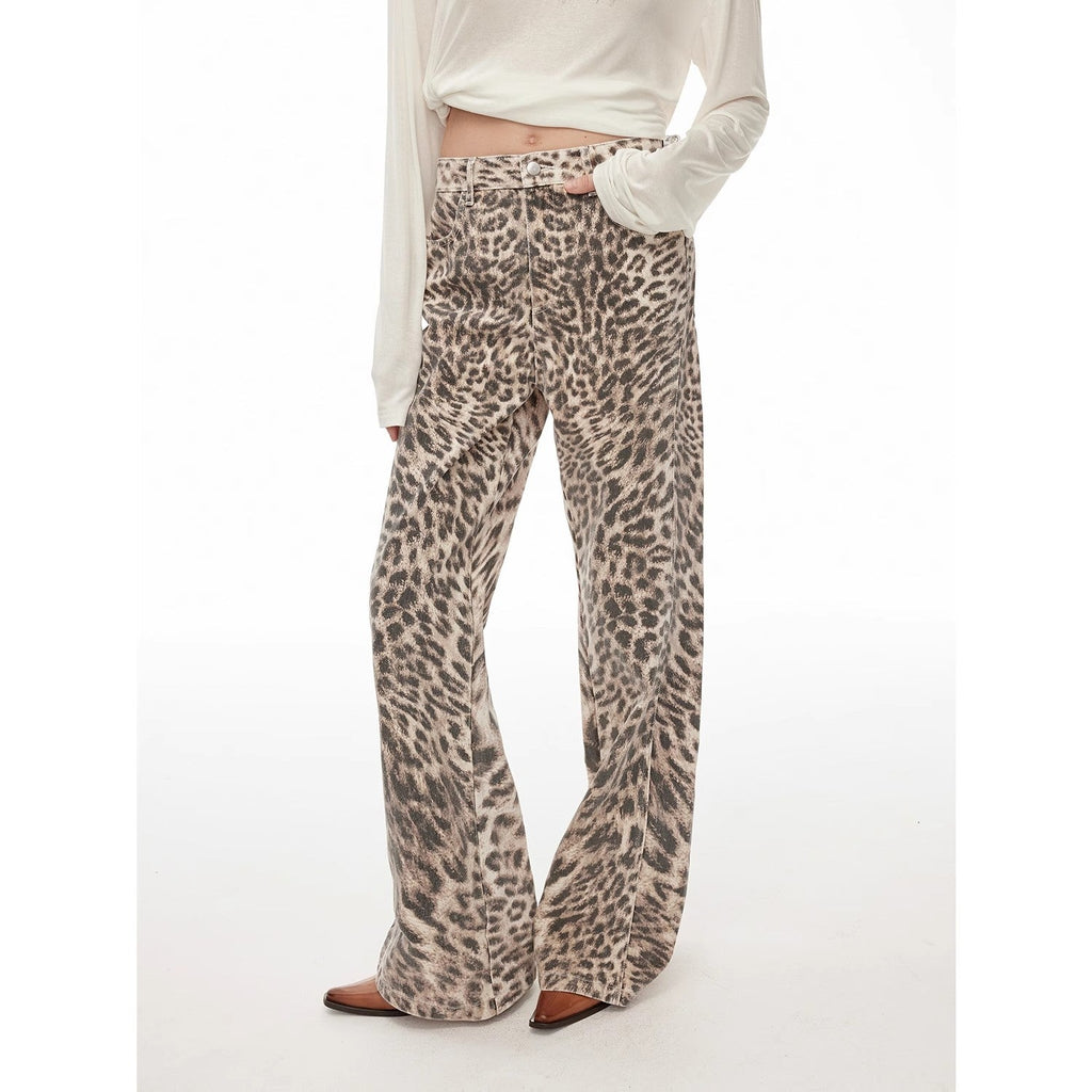 “Wild Roar” Leopard Print Straight-Leg Bootcut Jeans