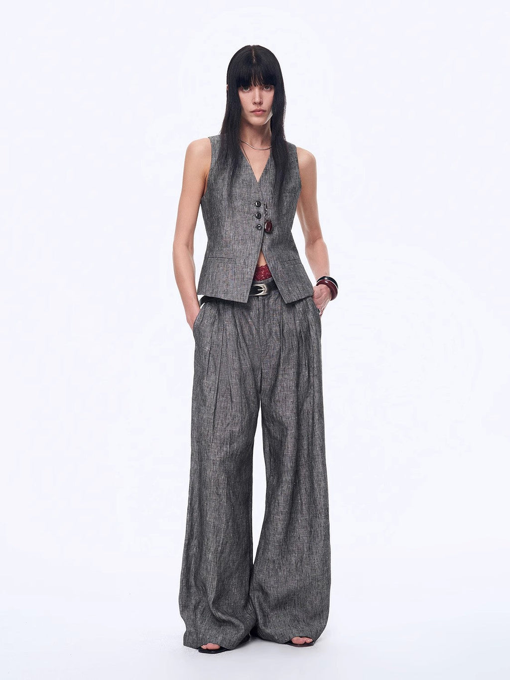 "Old Money" Linen Draped Vest and Trousers Suit