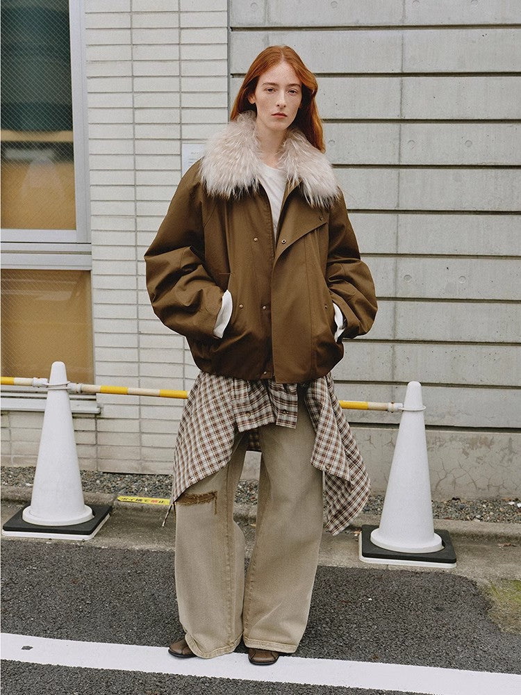 Detachable Raccoon Fur Collar Short Jacket