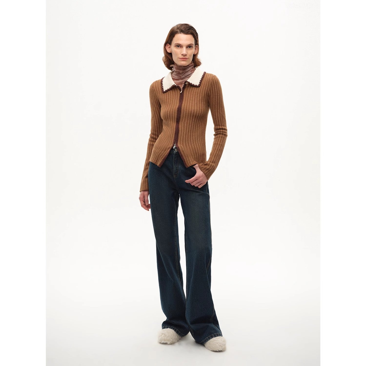 Slim-Fitting Color-Blocked Striped Wool Cardigan