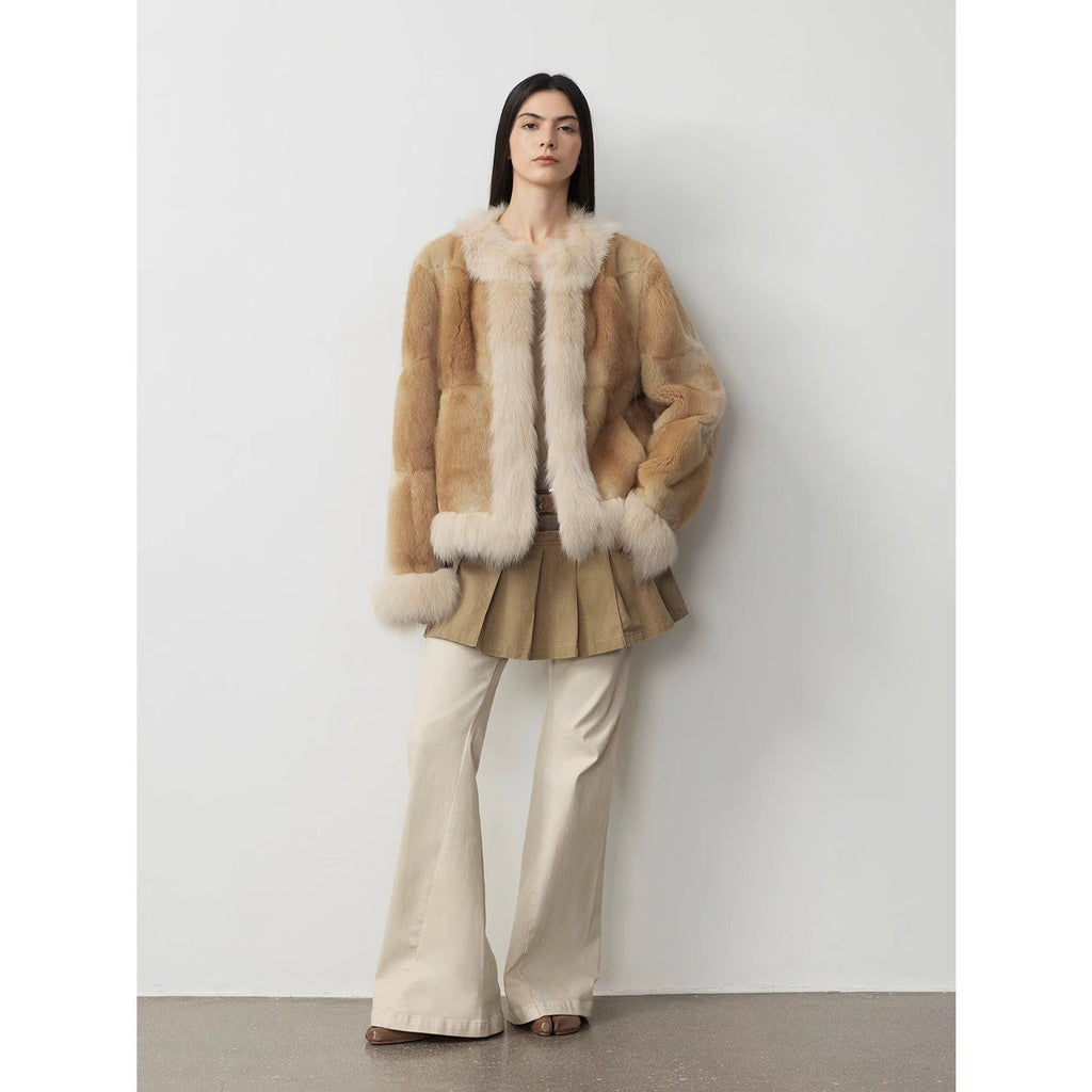 "Casual Gene" Wide Shoulder Blue Mink Fox Fur Coat