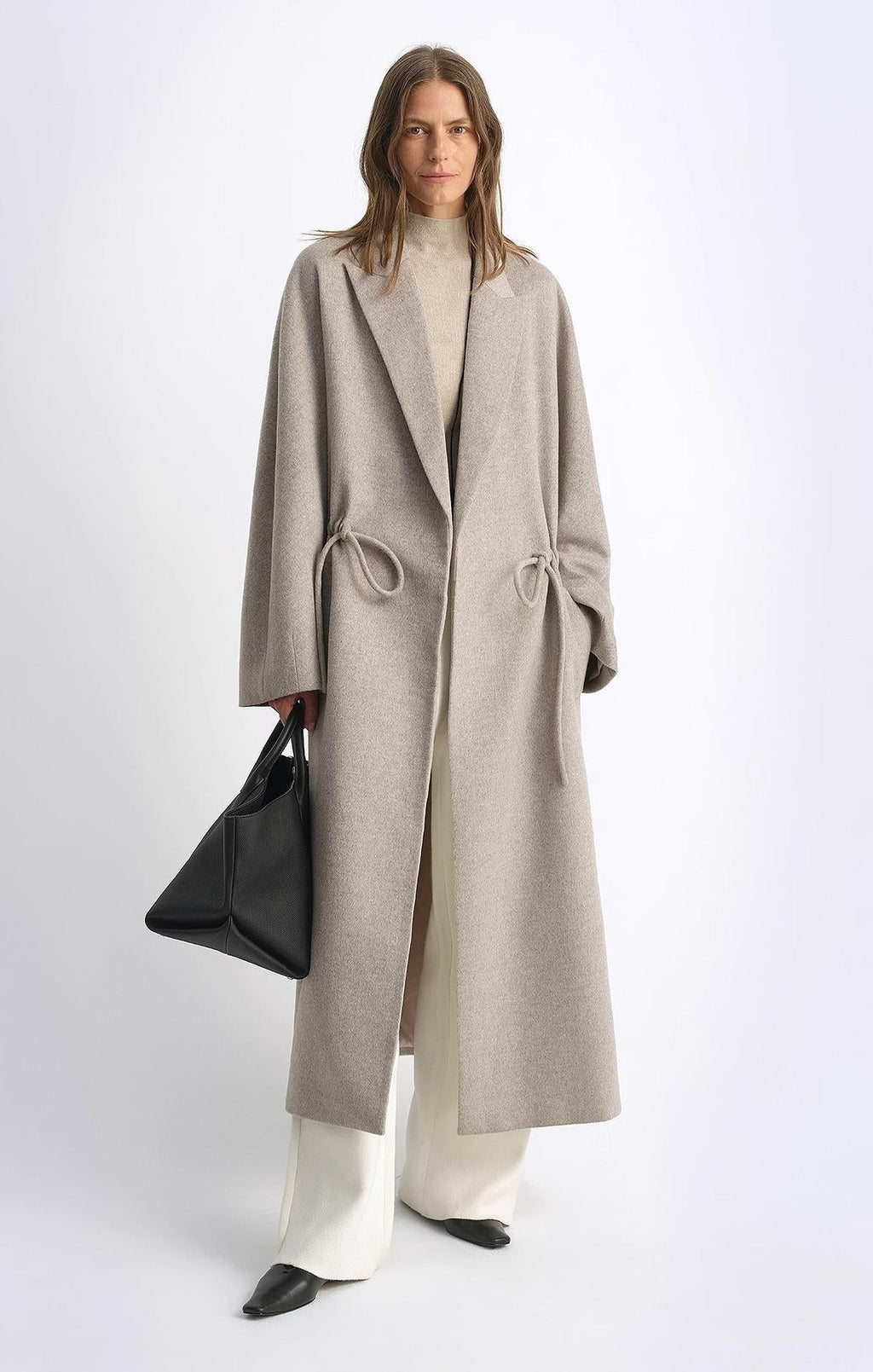 "Desert Heart" Lapel Drawstring Mid-Length Wool Coat