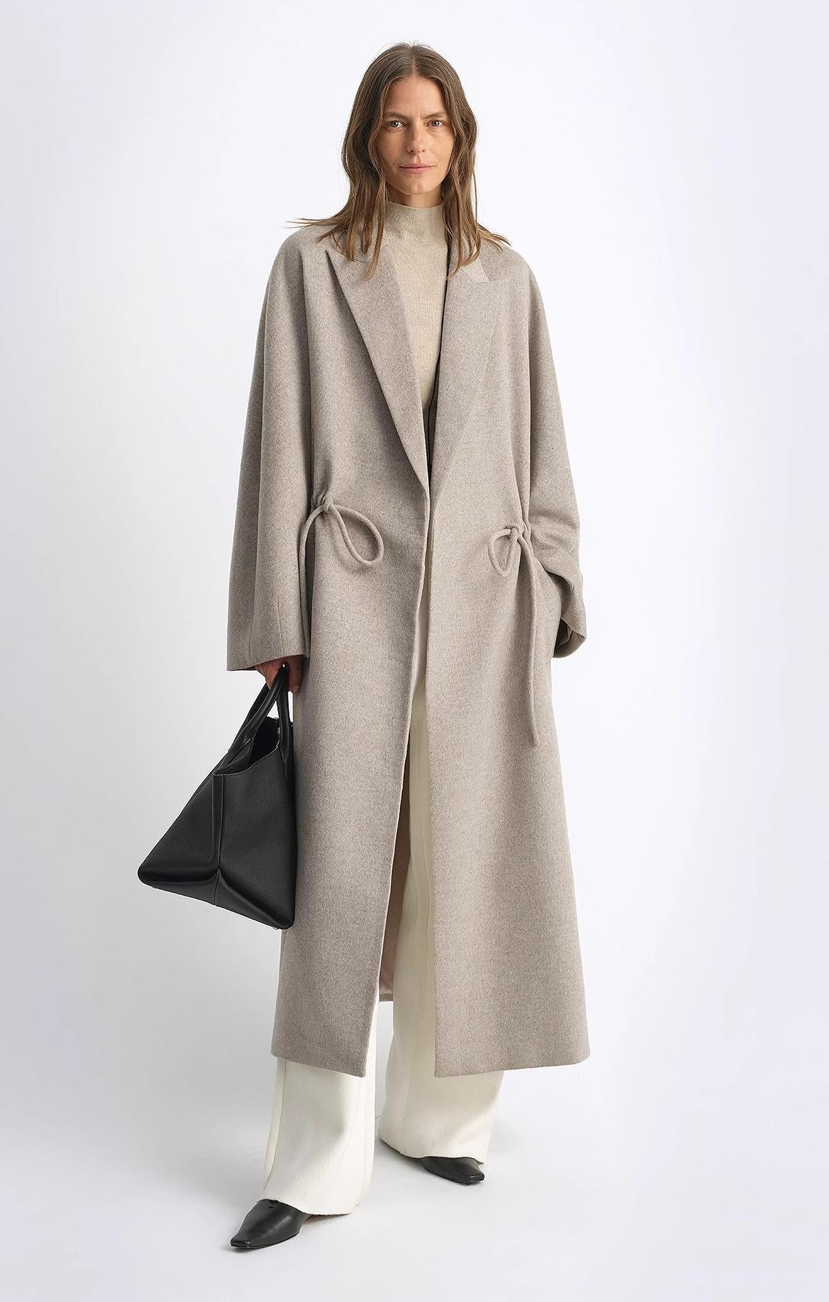 "Desert Heart" Lapel Drawstring Mid-Length Wool Coat