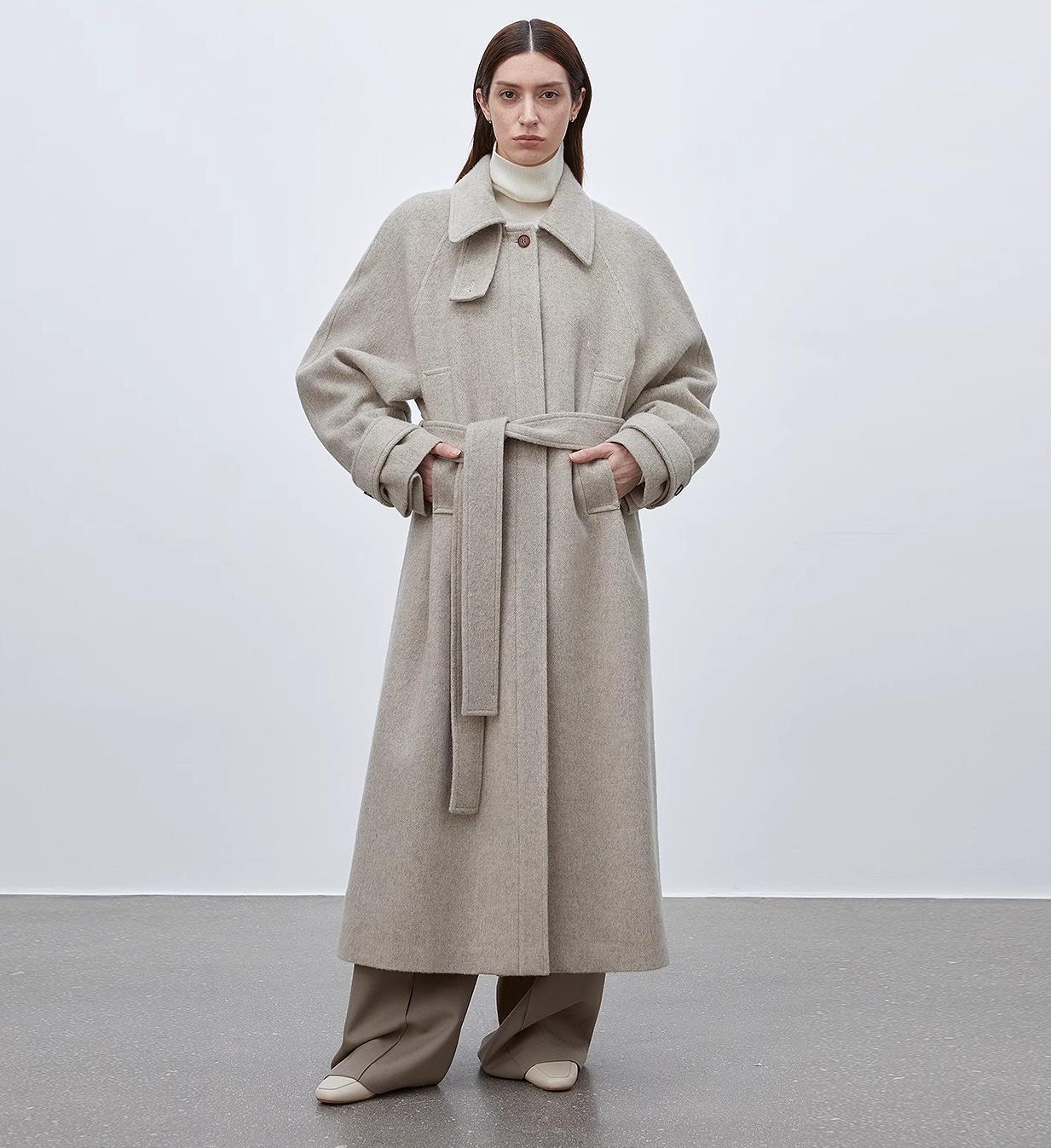 "Moonlit Veil" Double-Layer Collar Wool Coat