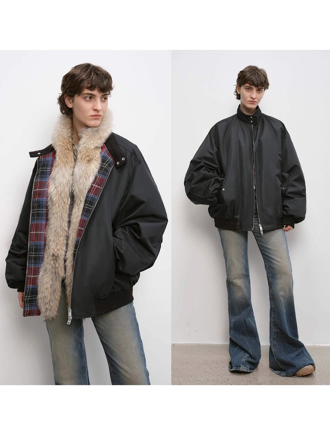 Casual Street Lightweight Detachable Wolf Fur Collar Parka Down Jacket