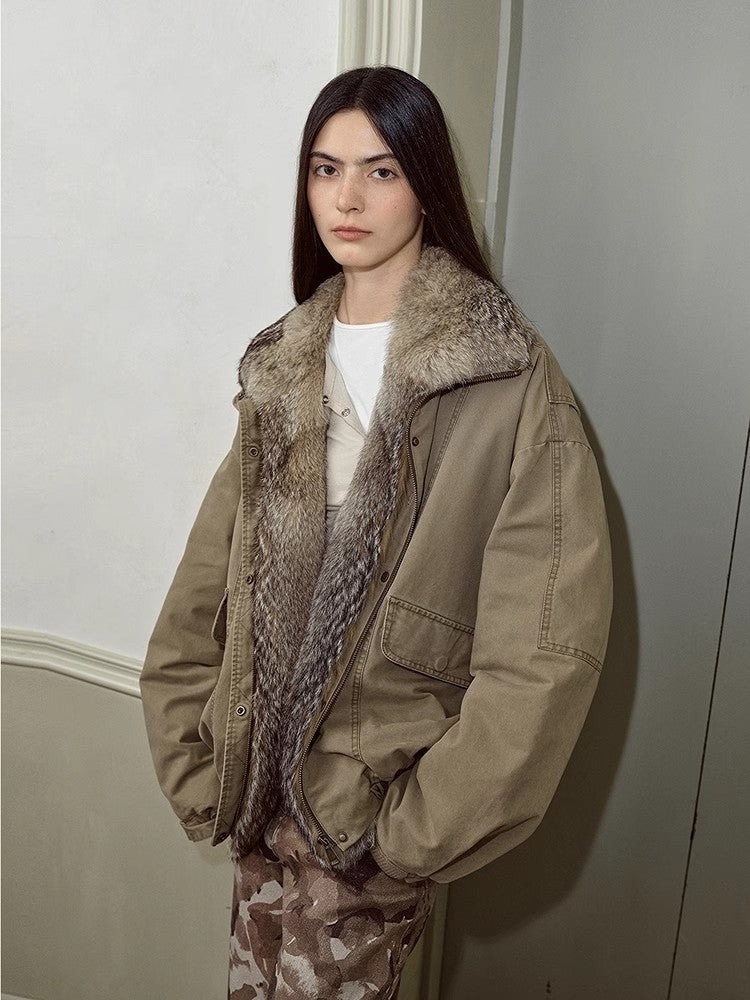 Fox Fur Collar Denim Parka