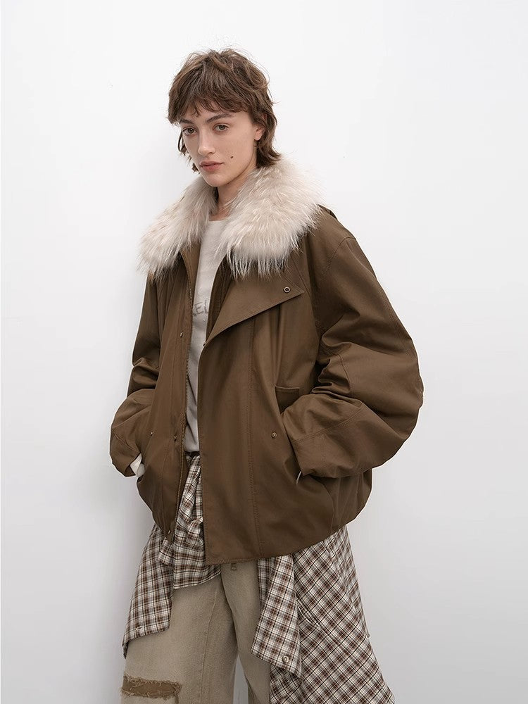 Detachable Raccoon Fur Collar Short Jacket