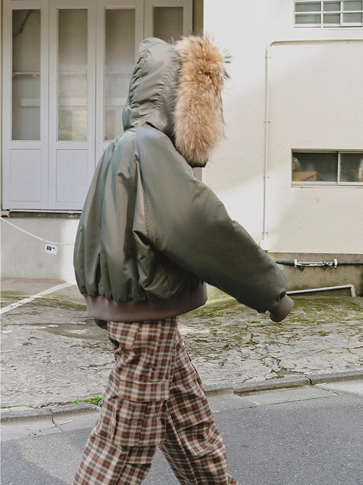 Large Hood, Raccoon Fur Collar Style Style Jacket