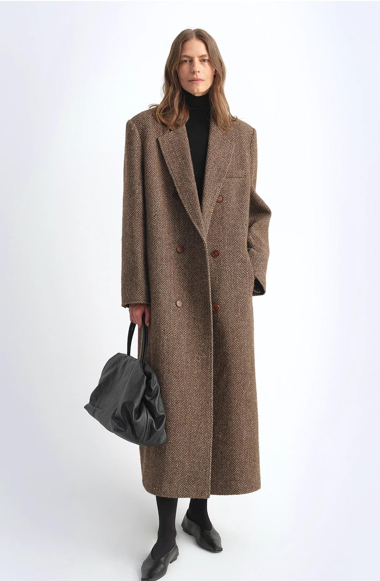 "Desert City" Italian Imported Wool Blended Herringbone Pattern Woolen Coat