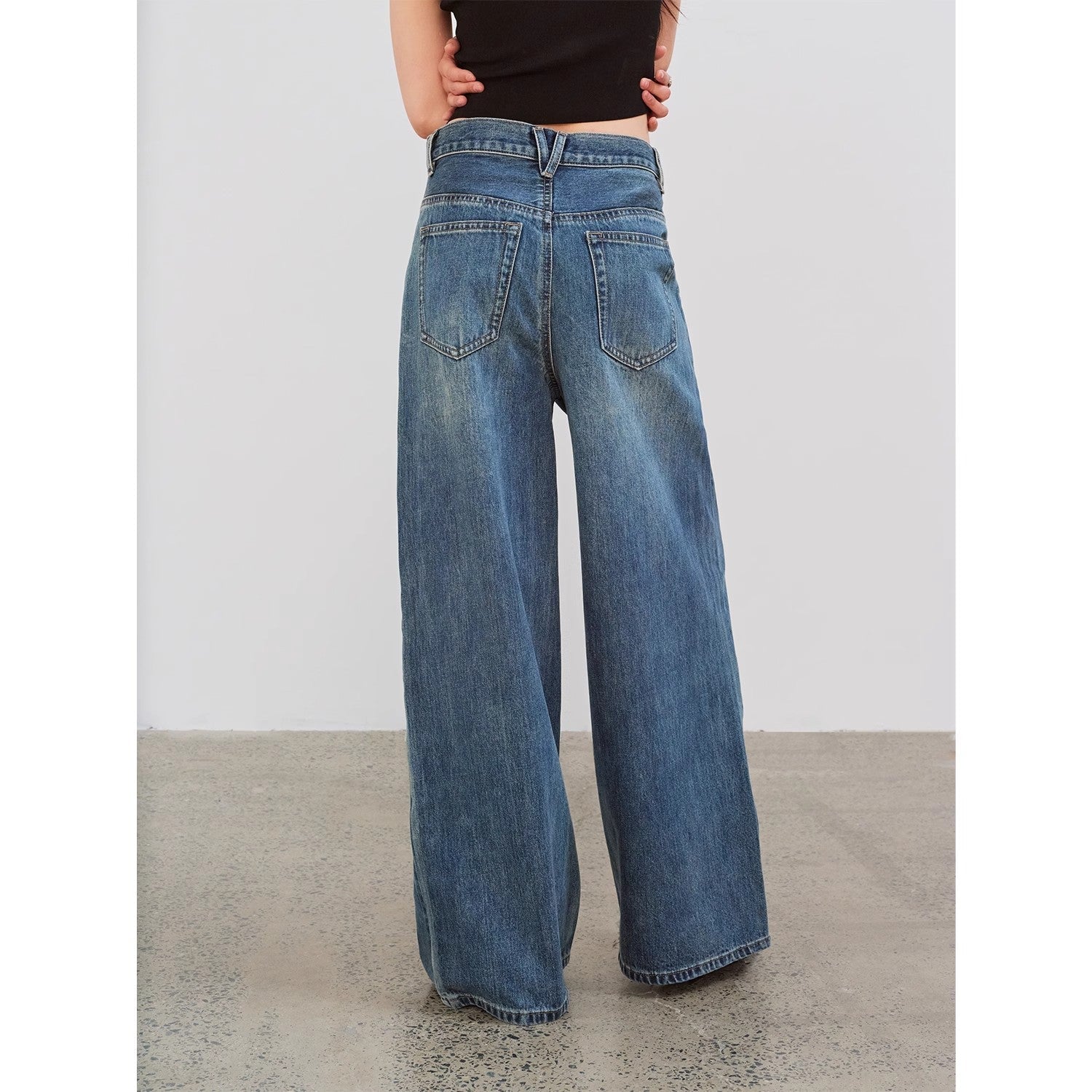 "Silent Deep Sea" Vintage Blue Straight-Leg Jeans