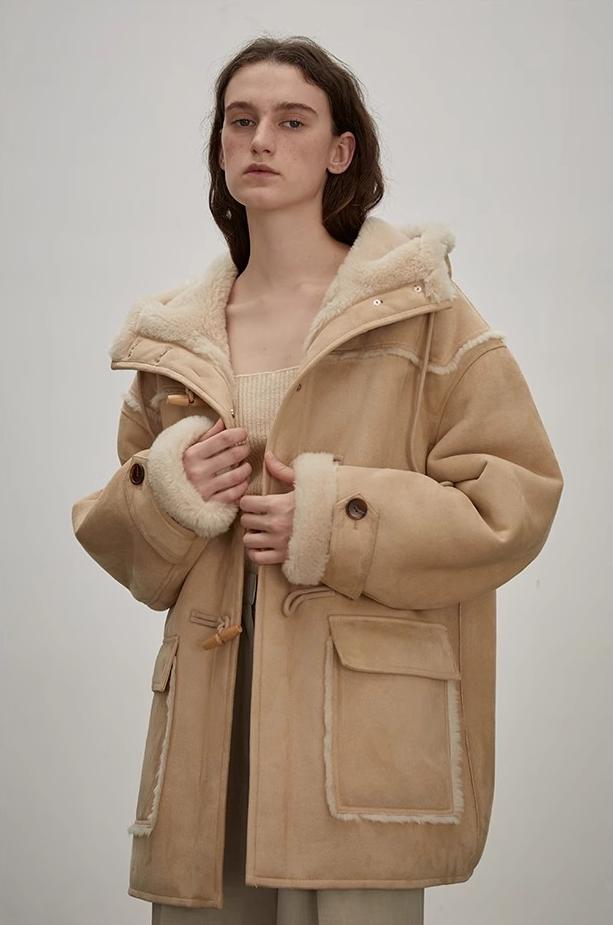"Quartet Short" Hooded Wool Shearling Jacket