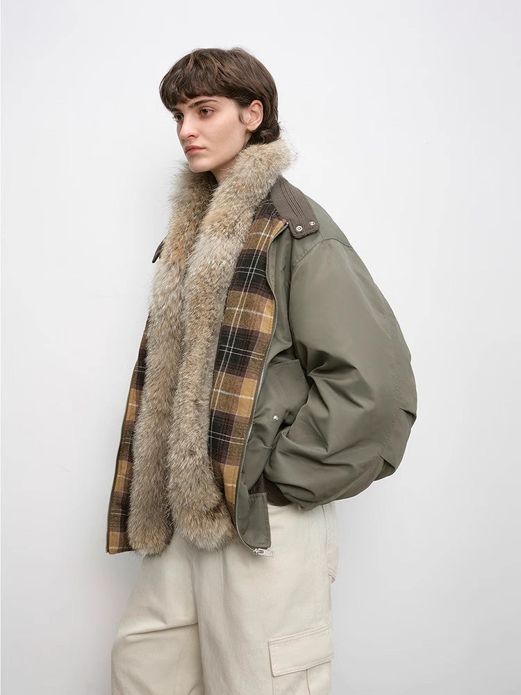 Casual Street Lightweight Detachable Wolf Fur Collar Parka Down Jacket