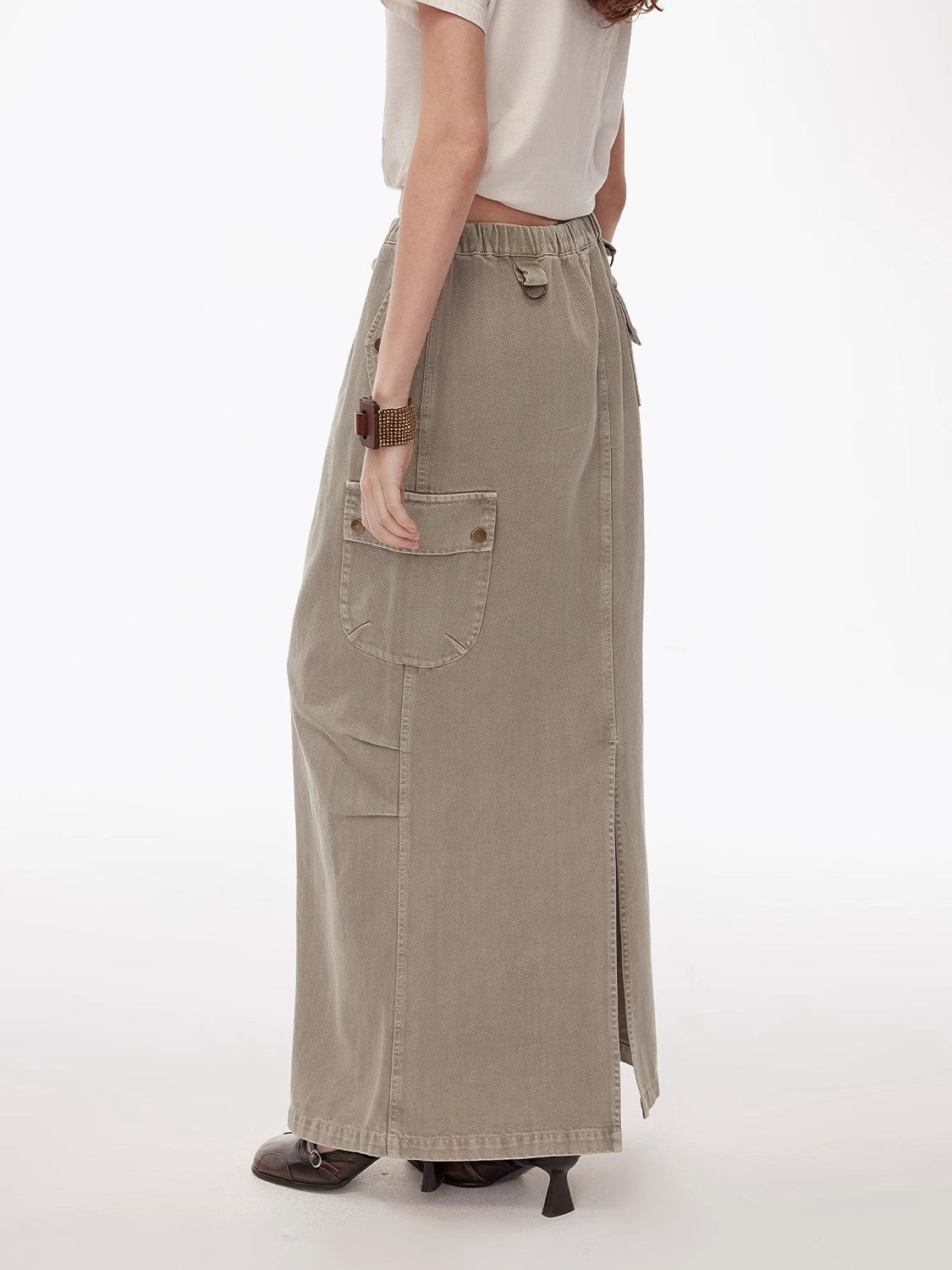 "Dune Fantasy" Drawstring Maxi Denim Skirt