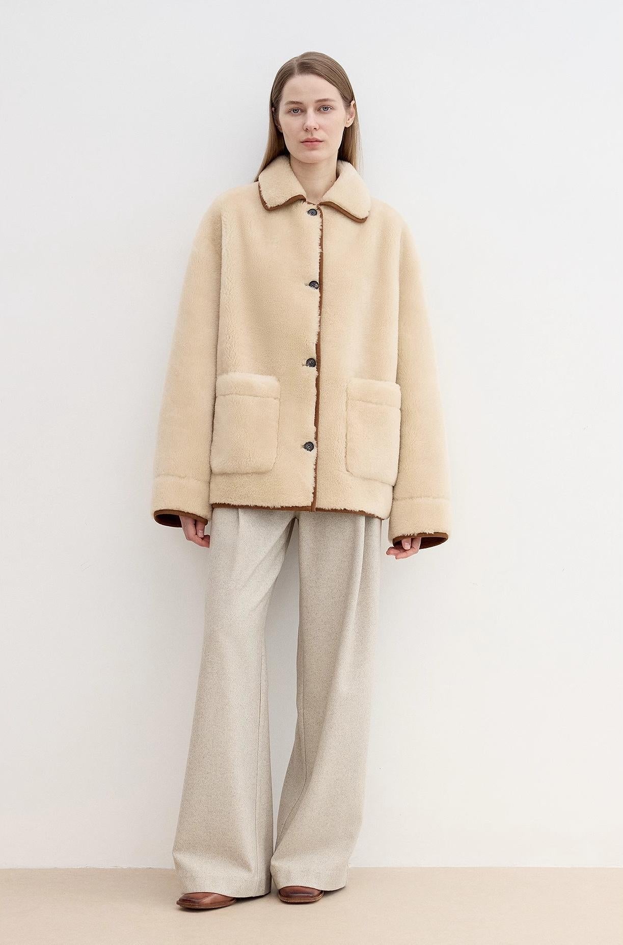 "Winter Concerto" Wool-Suede Shearling Coat