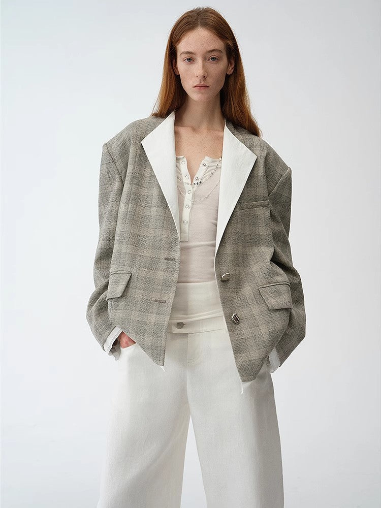 "London Diary" Contrasting Lapel Wool Blazer