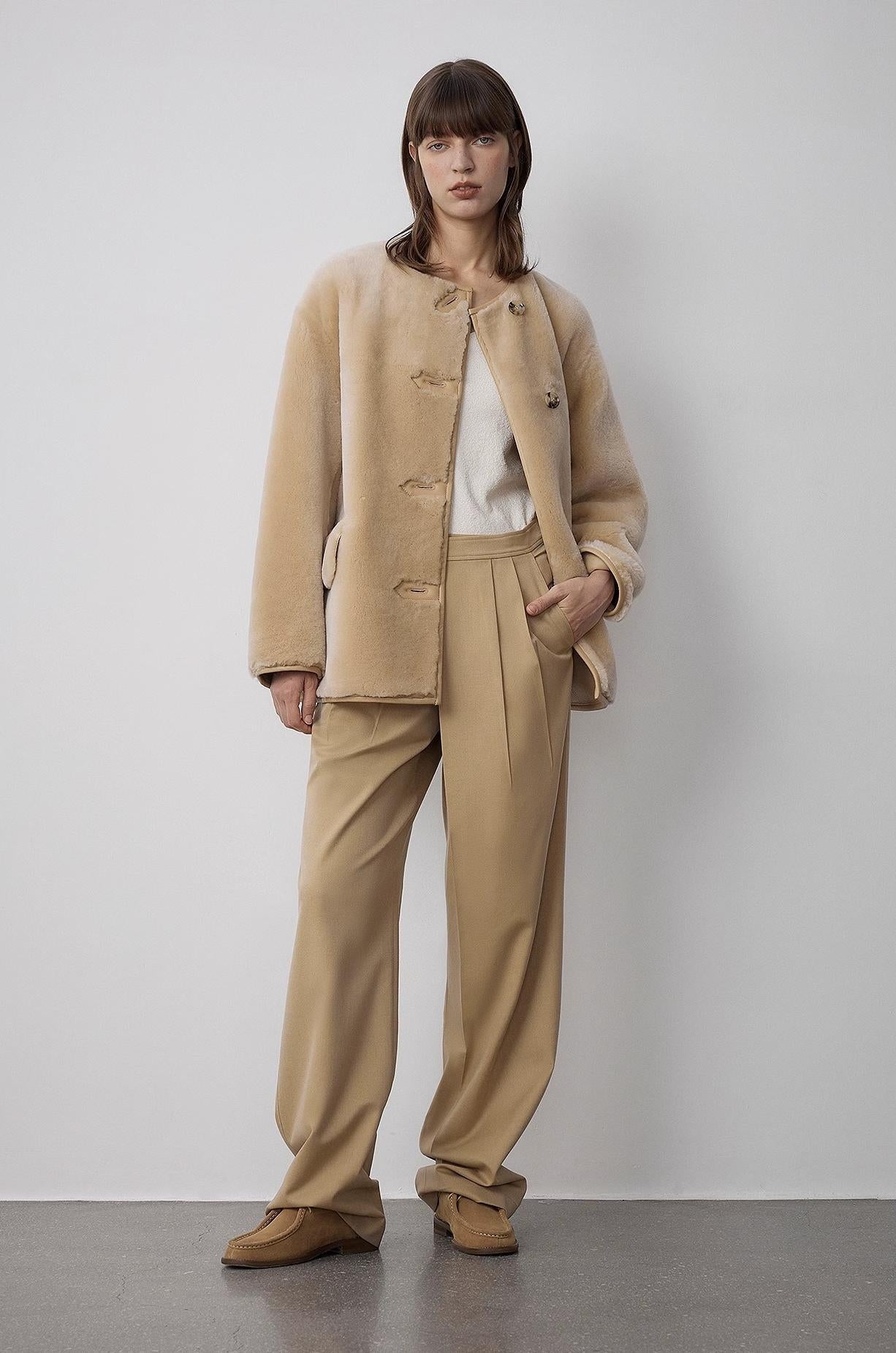 "Retro Time" Merino Round Neck Sheepskin Jacket