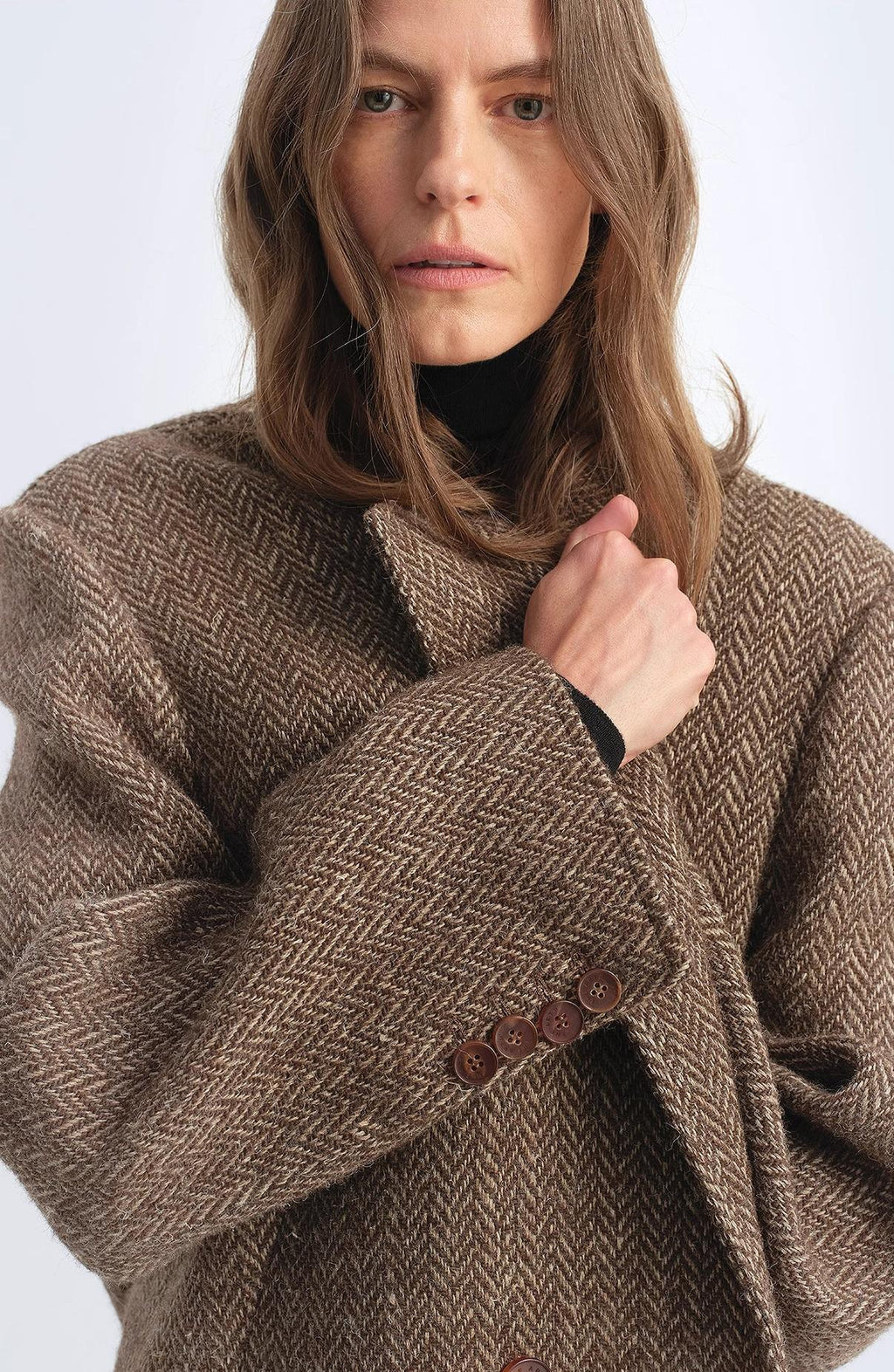 "Desert City" Italian Imported Wool Blended Herringbone Pattern Woolen Coat