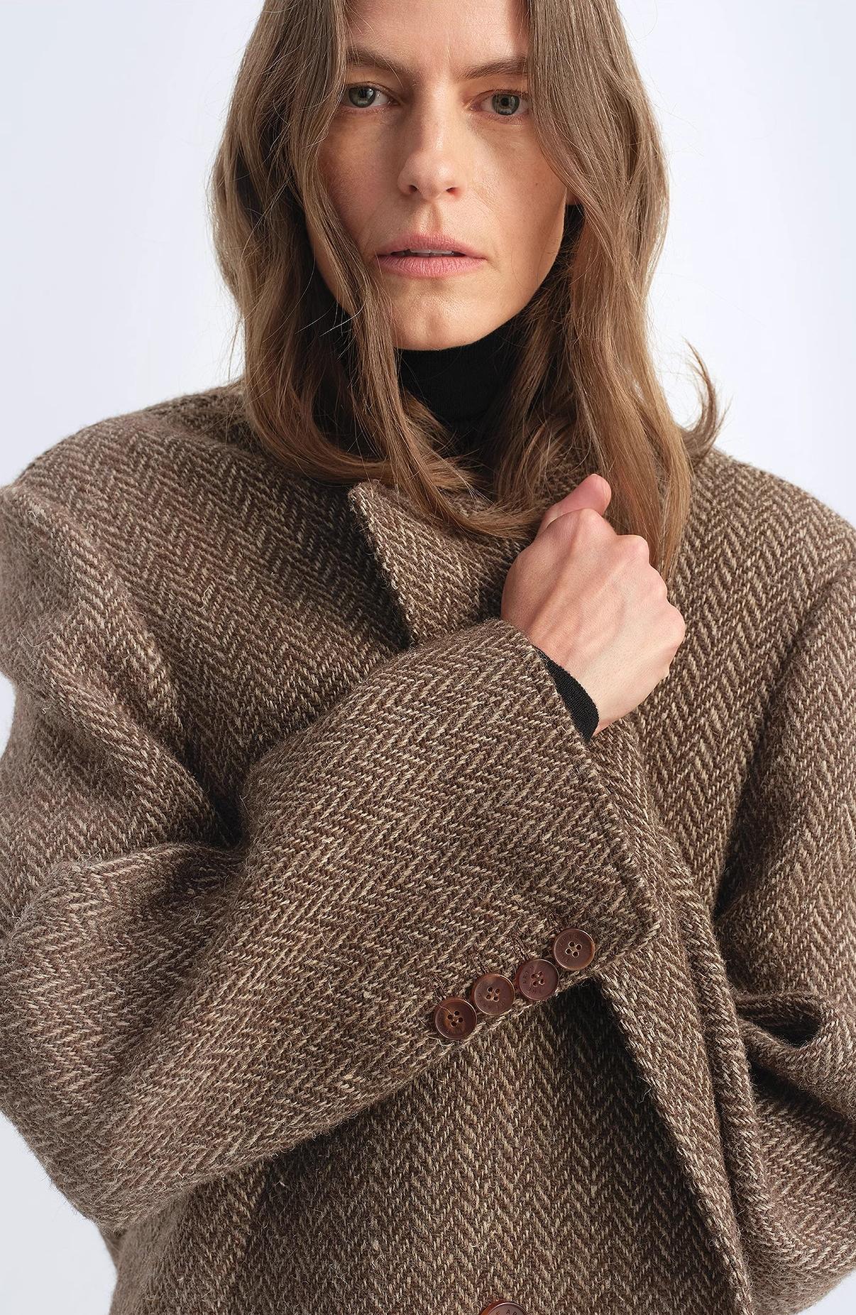 "Desert City" Italian Imported Wool Blended Herringbone Pattern Woolen Coat