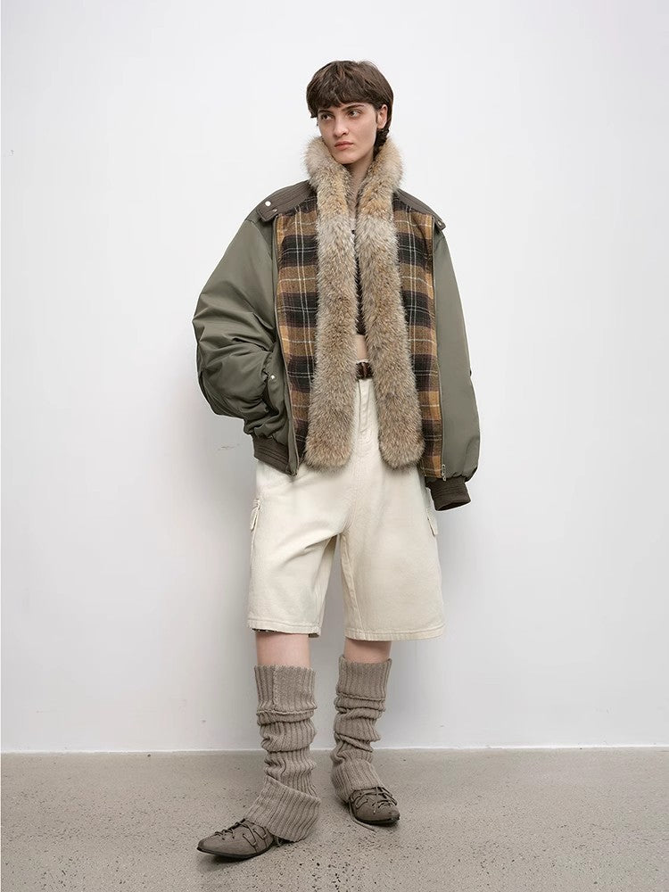 Casual Street Lightweight Detachable Wolf Fur Collar Parka Down Jacket