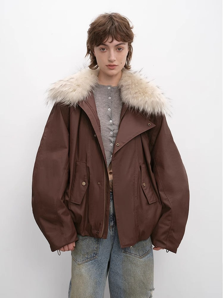 Detachable Raccoon Fur Collar Short Jacket