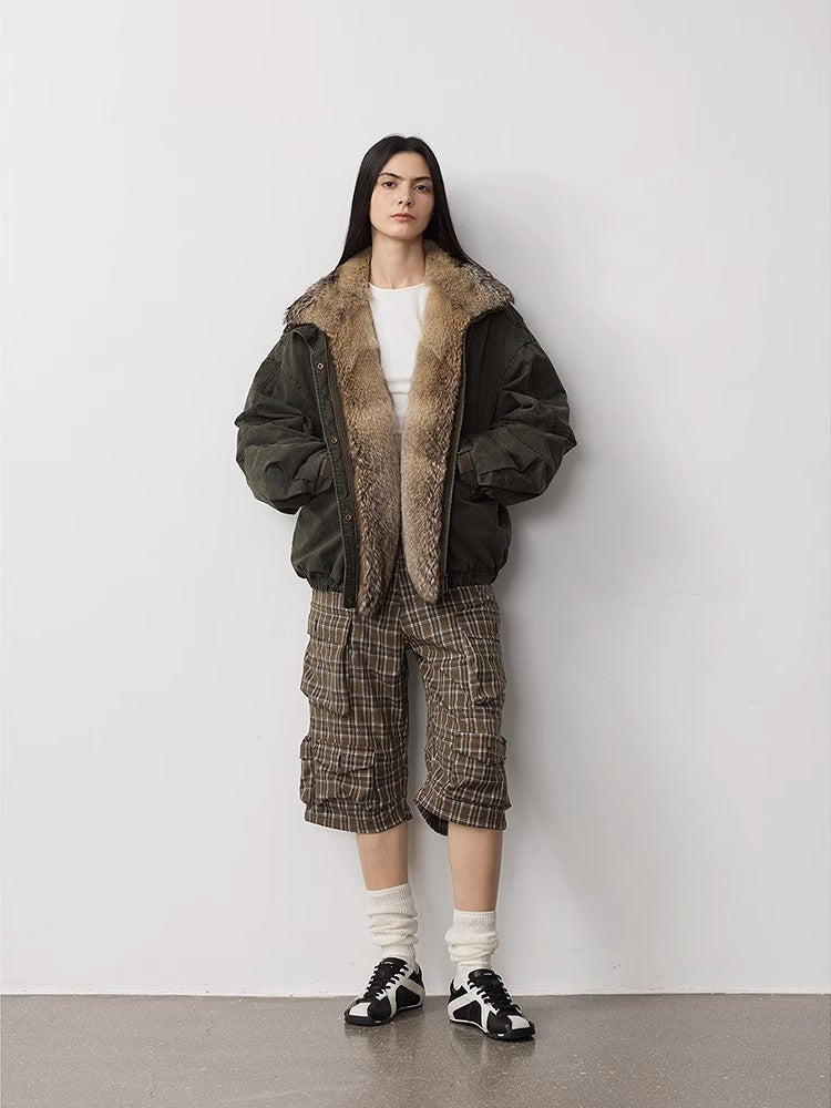 Fox Fur Collar Denim Parka