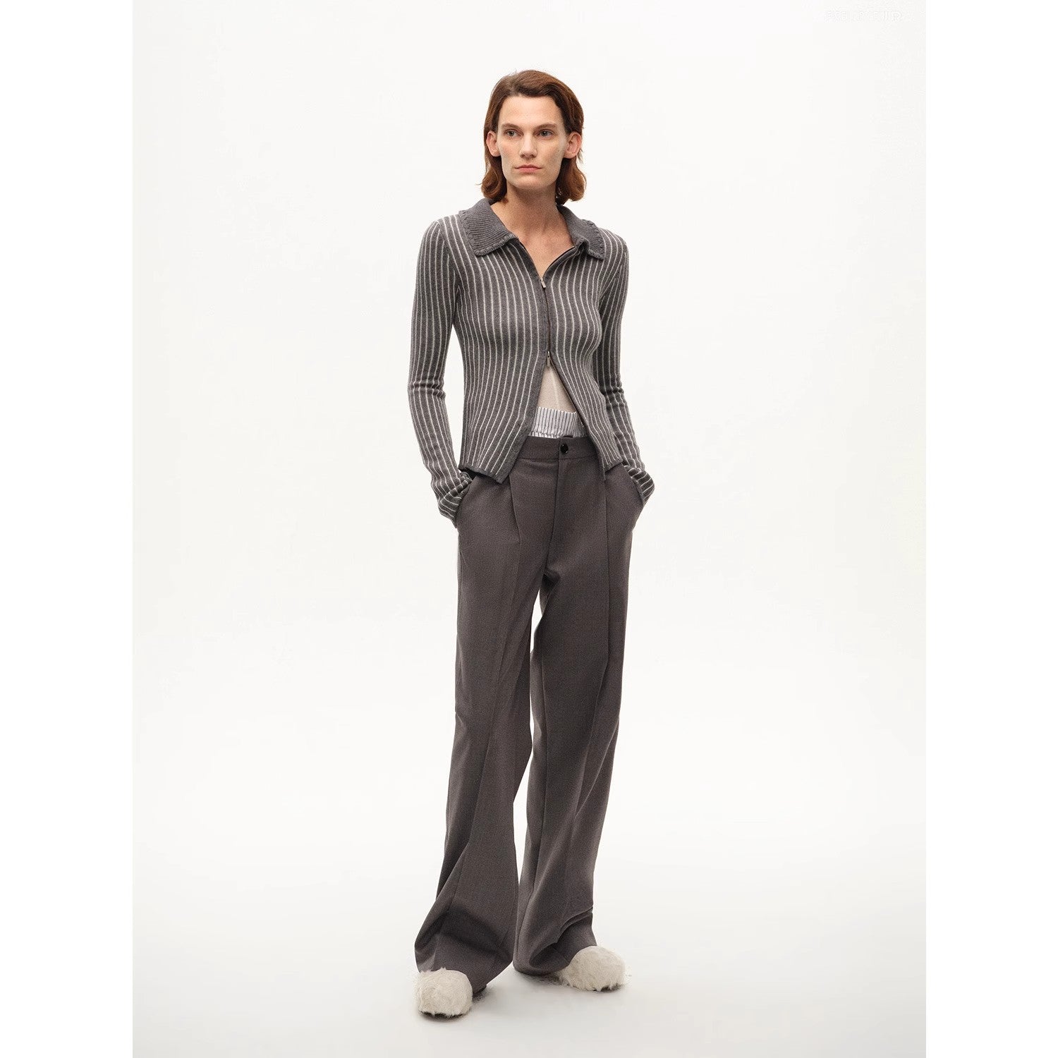 Slim-Fitting Color-Blocked Striped Wool Cardigan