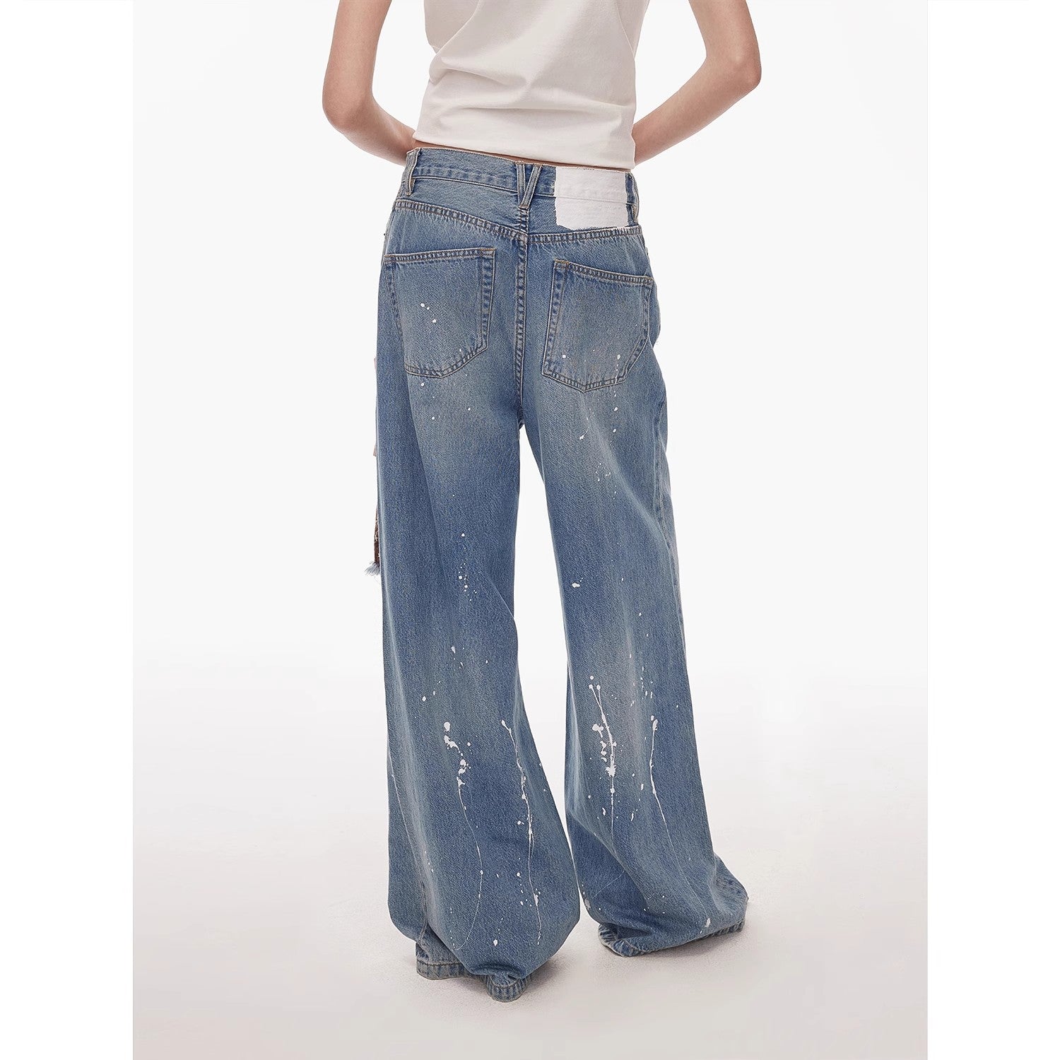 "Uninhibited Splicing" Ripped Hole Wide-Leg Jeans