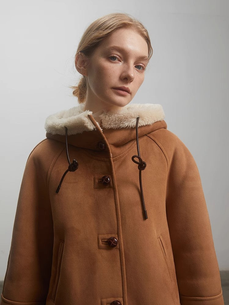 "Danish Winter" Shearling Wool  Hooded Coat