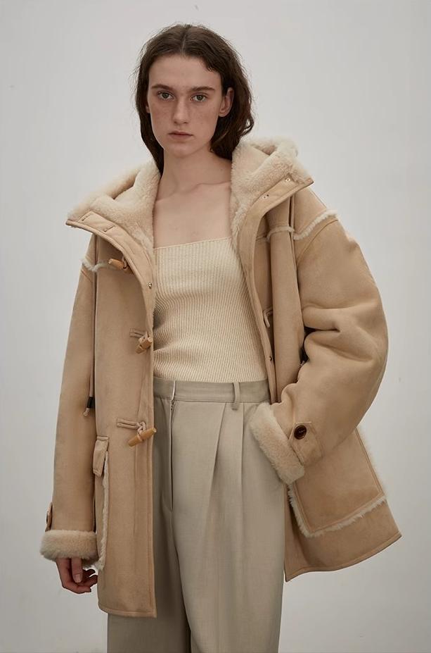 "Quartet Short" Hooded Wool Shearling Jacket