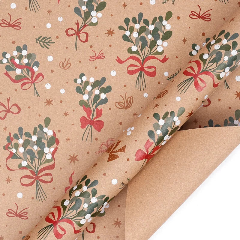 16 Different Assorted Styles Holiday Christmas Wrapping Paper Roll – Vintage Kraft Paper with Santa, Snowflake & Reindeer Designs, Gift Wrap for Kids & Adults