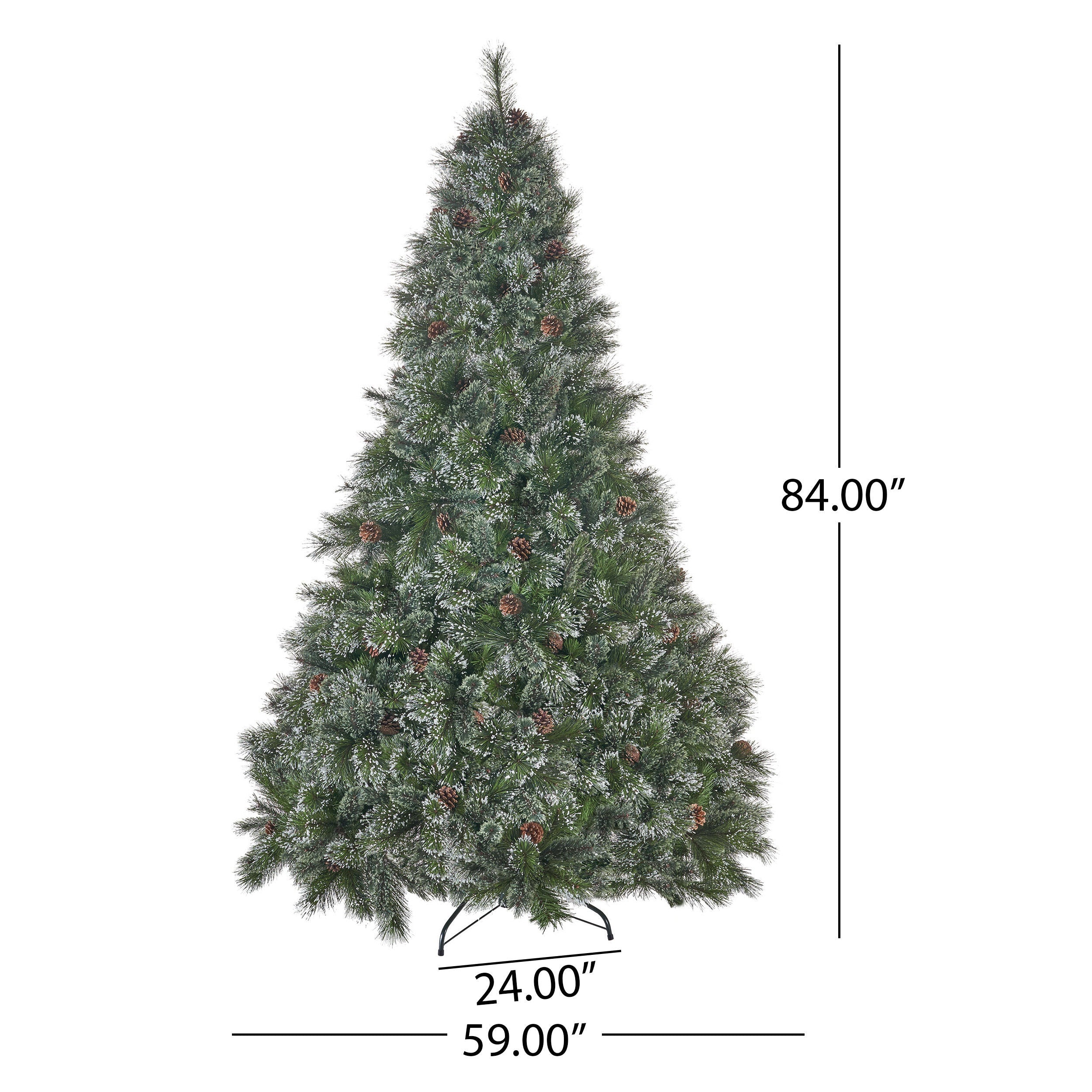 7ft Cashmere & Snow Bristle Mixed Christmas Tree with 75 Pine Cones – 1233 Tips, Full 59” Width, Realistic Artificial Holiday Tree with Metal Stand