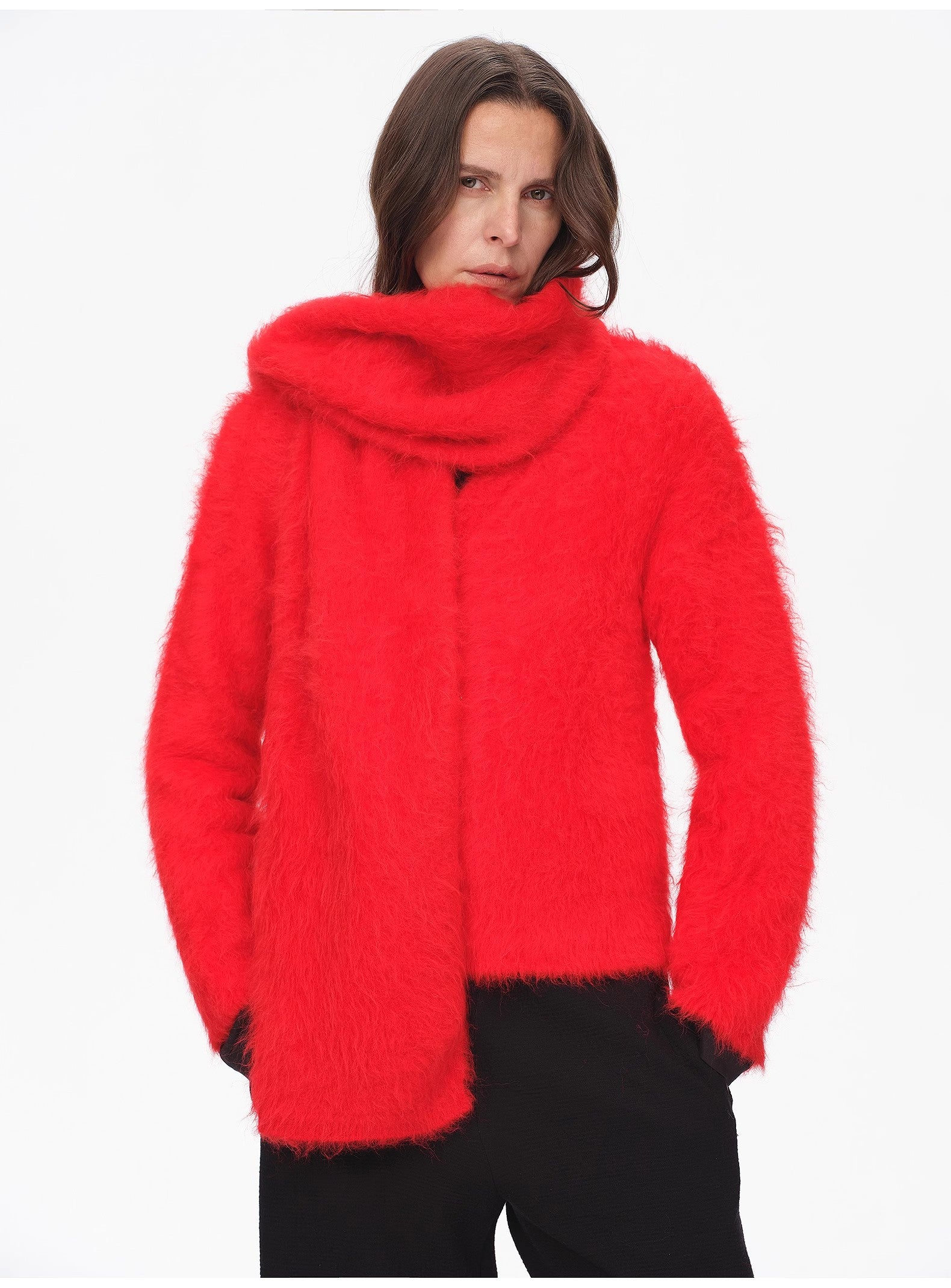 Red Winter Alpaca Wool Scarf