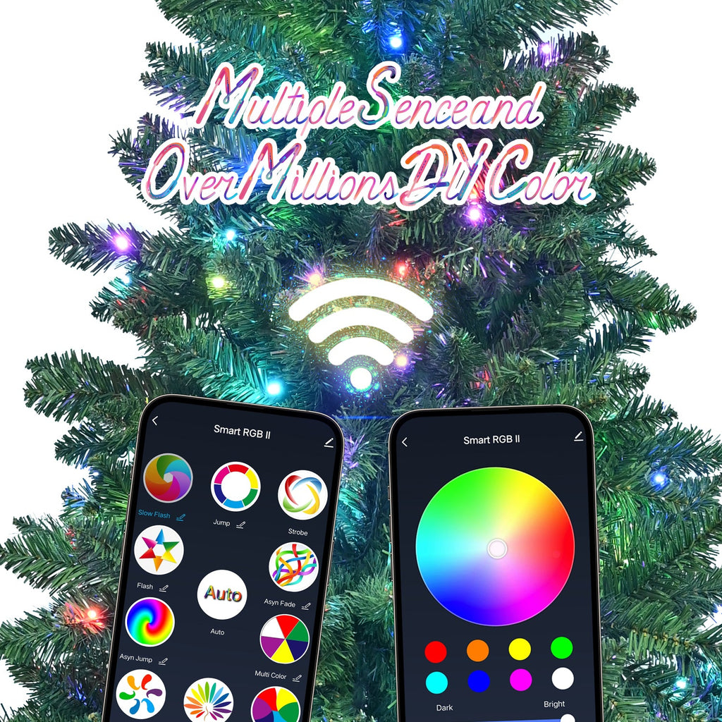 9ft Smart Green Christmas Tree with 620 WiFi-Controlled RGB LED Lights – 38 Light Functions, Music Sync Mode, 1721 PVC Tips, and Hinged Design with Metal Stand