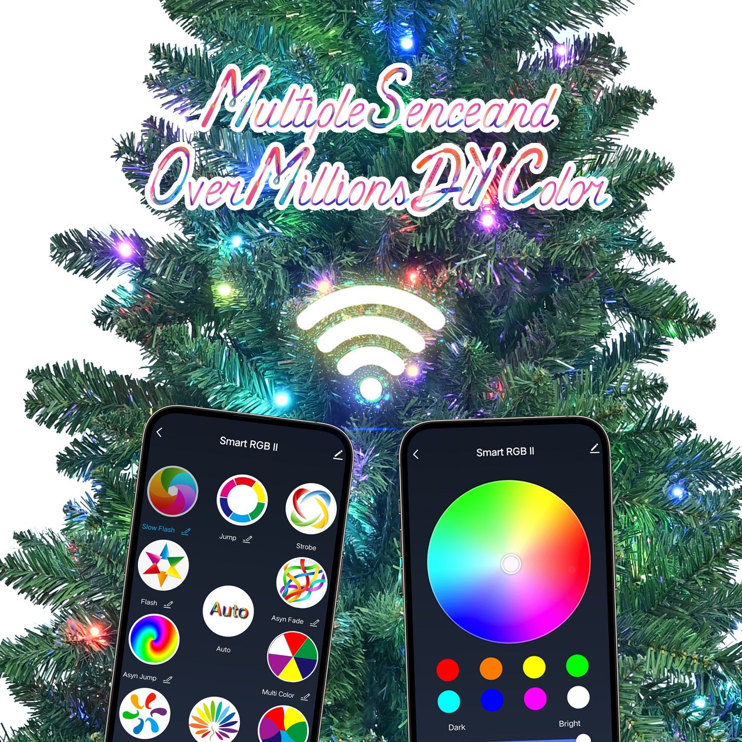 9ft Smart Green Christmas Tree with 620 WiFi-Controlled RGB LED Lights – 38 Light Functions, Music Sync Mode, 1721 PVC Tips, and Hinged Design with Metal Stand