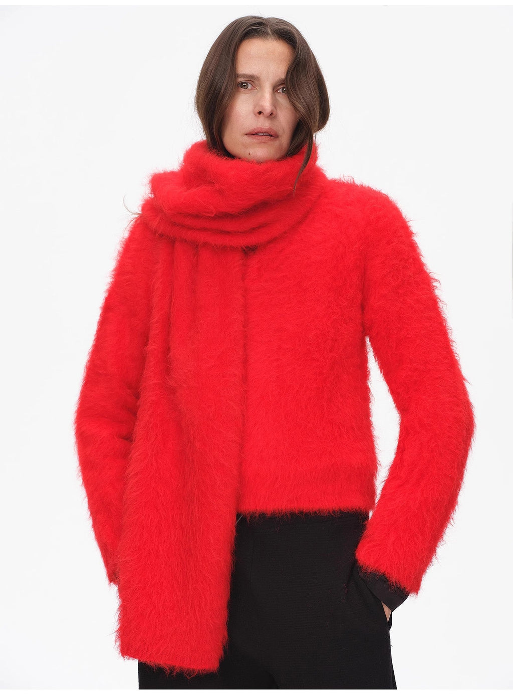 Red Winter Alpaca Wool Scarf