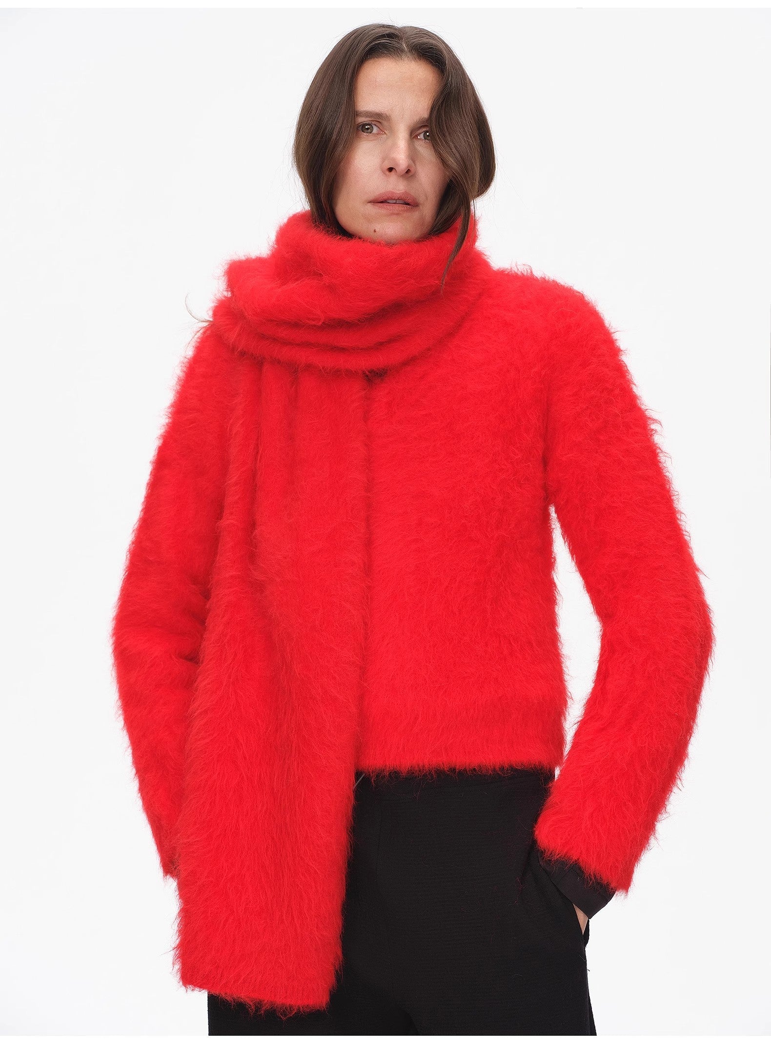 Red Winter Alpaca Wool Scarf